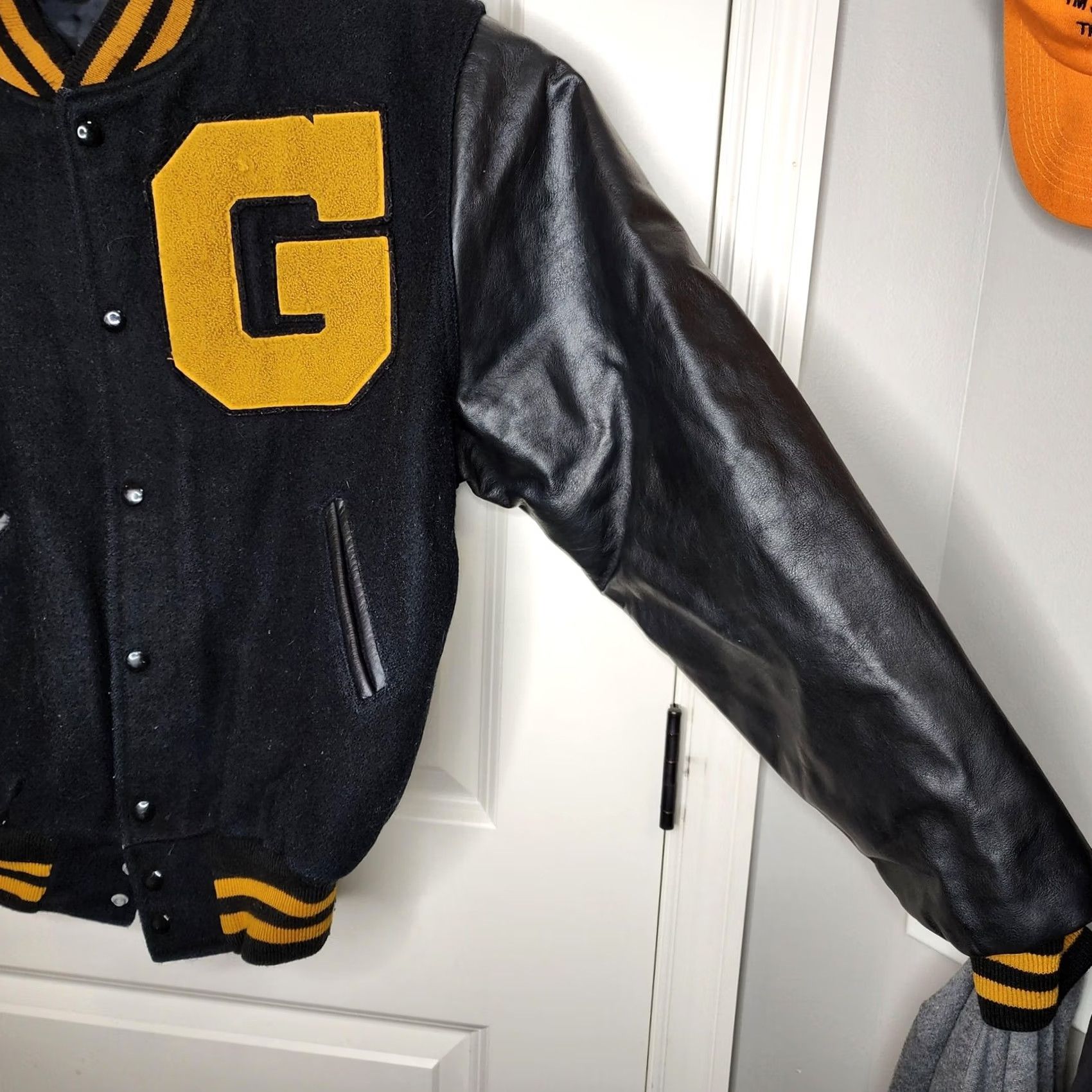 Salem Sportswear Gem Sportswear Jacket Mens XL Black Varsity Leather Sleeves Lined Gold G Patch Limited Detail Size US XL / EU 56 / 4 - 4 Thumbnail