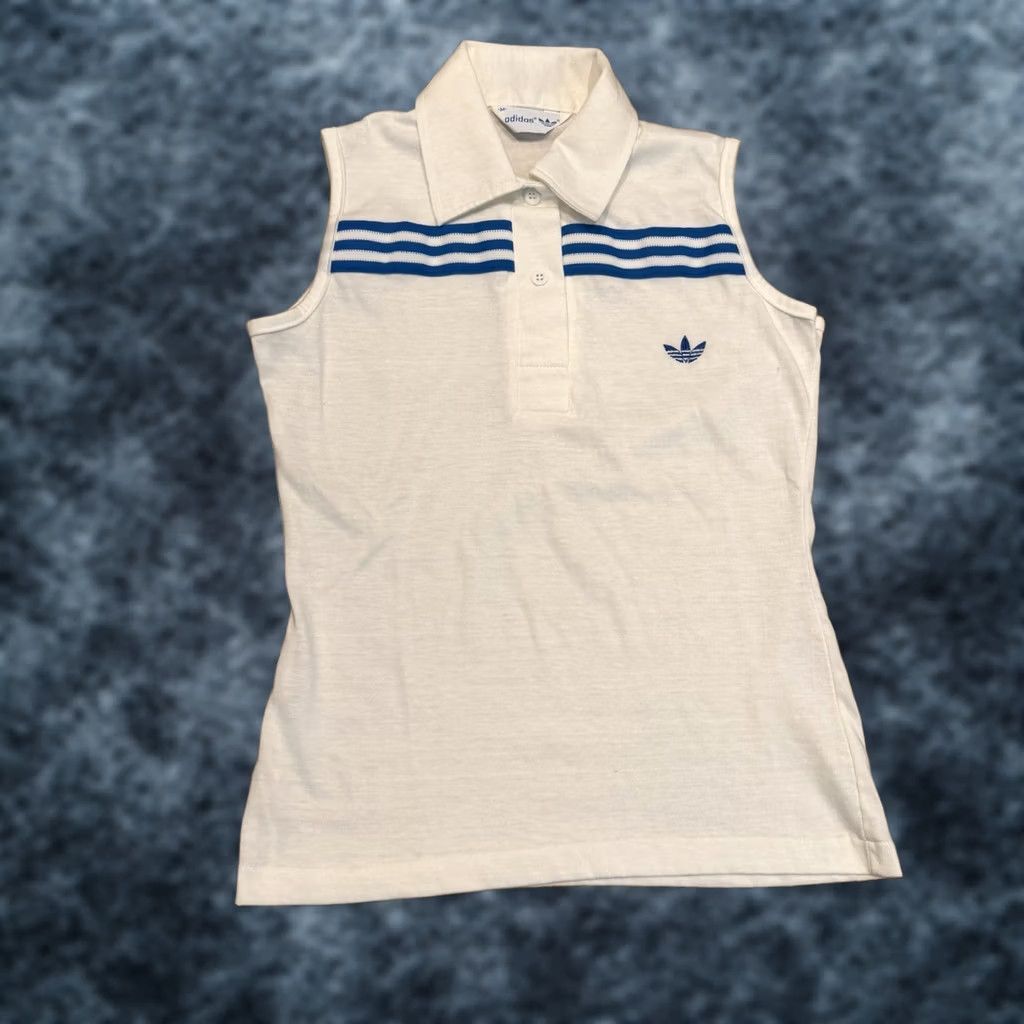 Adidas VINTAGE Adidas Sleeveless Polo Shirt Womens Medium White Blue Tank Top 80s Vtg Size M / US 6-8 / IT 42-44 - 1 Thumbnail