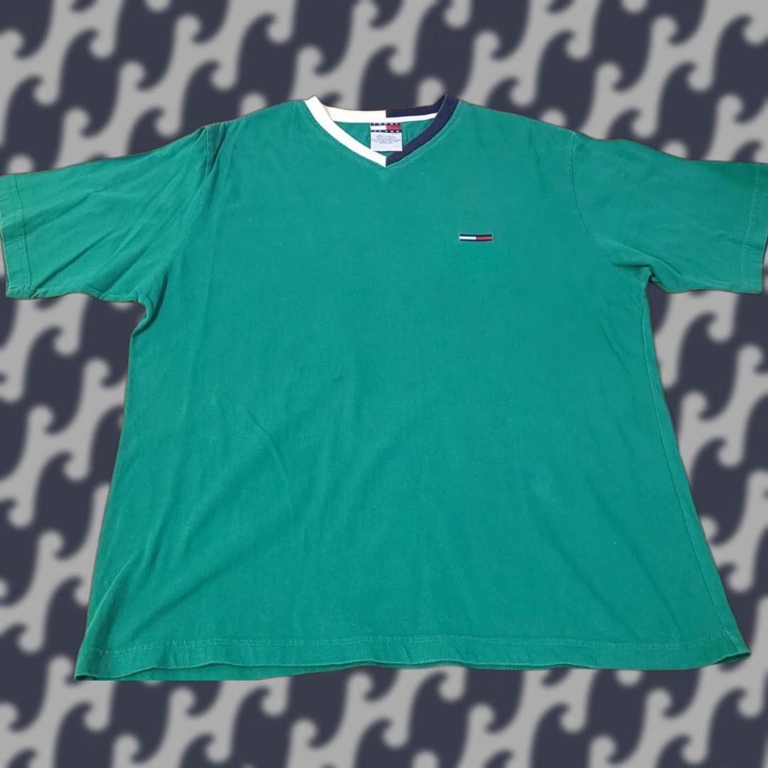 Tommy Hilfiger VINTAGE Tommy Jeans V-Neck T-Shirt Men Large Green Short Sleeve Size US L / EU 52-54 / 3 - 1 Thumbnail