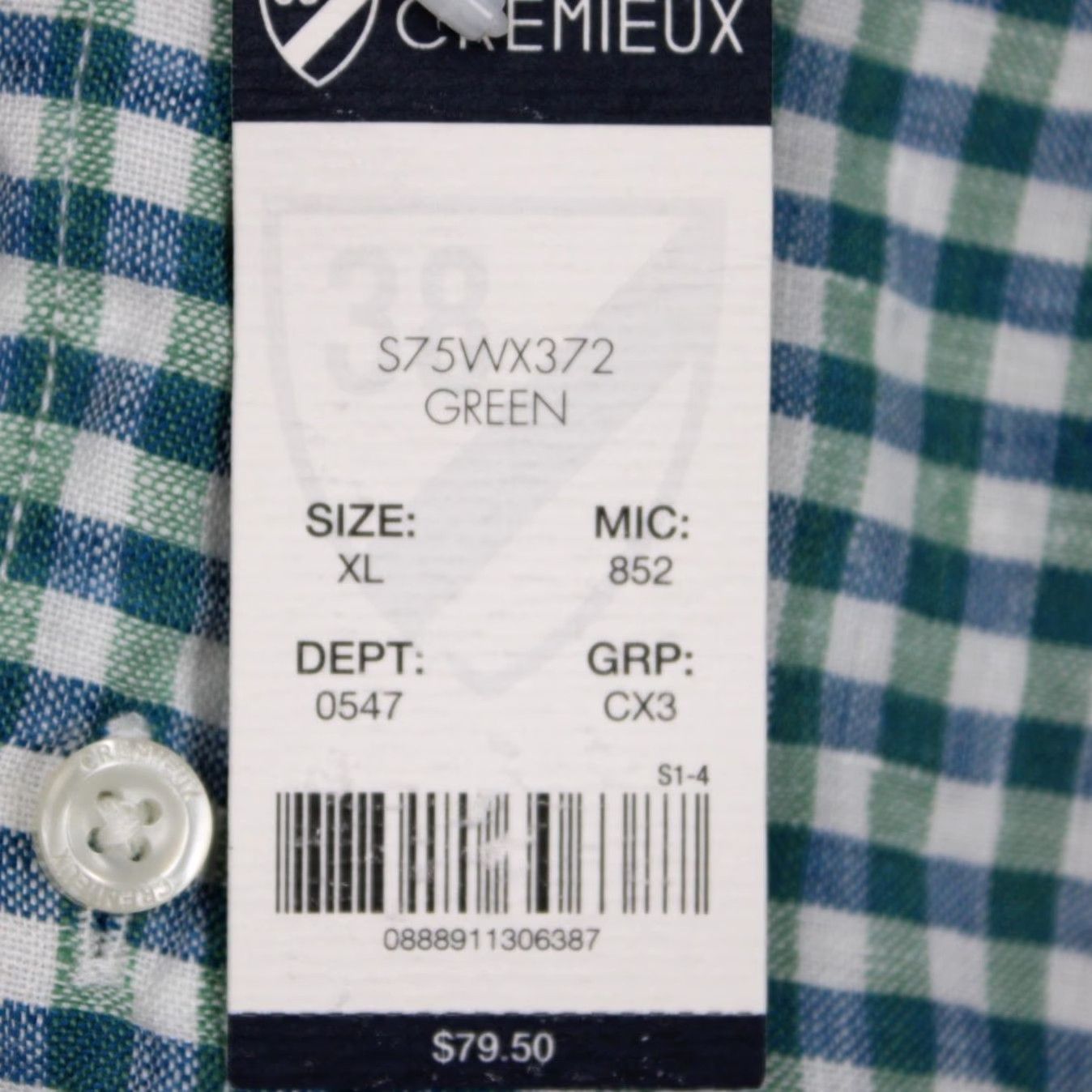 Cremieux Cremieux Long Sleeve Button-Down Shirt Mens Large Green/White Slim Fit Linen Cotton Check NWT S/S Button-Up Shirt Size US L / EU 52-54 / 3 - 7 Thumbnail