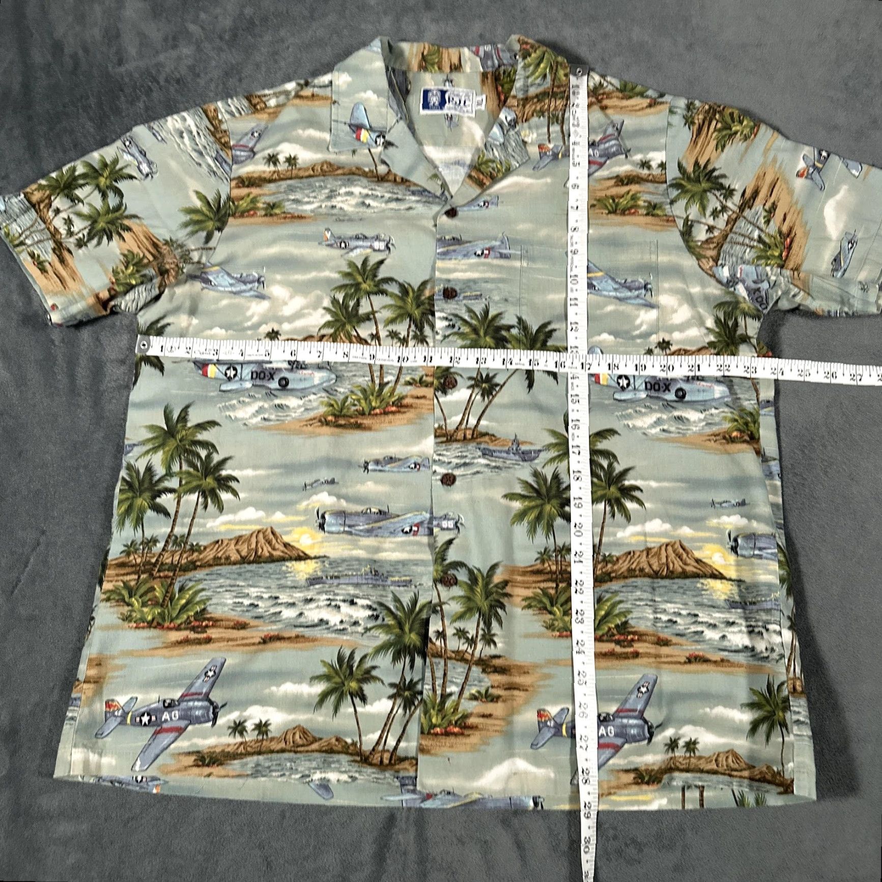 ALOHAS RJC Shirt XL Mens Blue Hawaiian Aloha Warplane Print Made Hawaii USA Size US XL / EU 56 / 4 - 6 Thumbnail