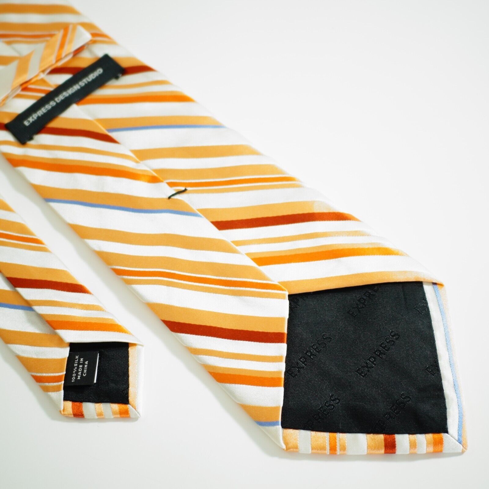 Express Express Design Studio Orange Cream Striped Woven Silk Tie Size ONE SIZE - 5 Thumbnail