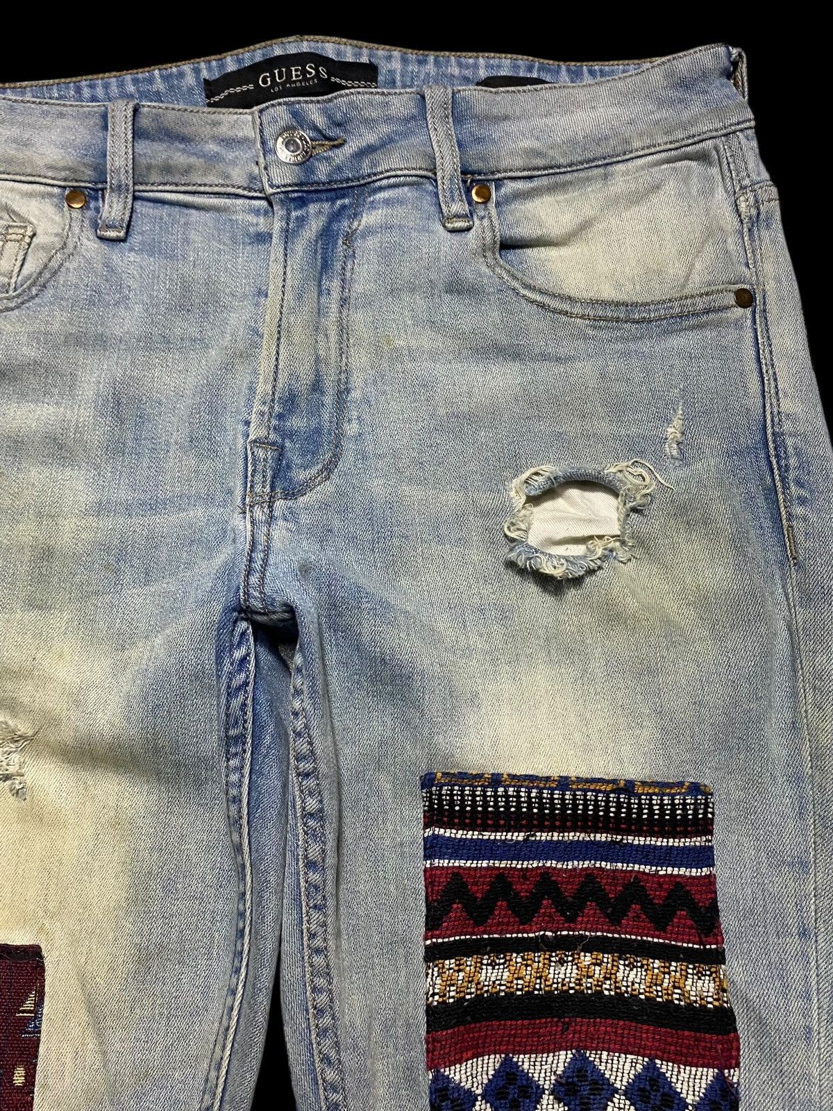 Guess × Pleasures Vintage Guess Blue Patched Ripped Seditionary Skinny Jeans Size US 32 / EU 48 - 8 Thumbnail