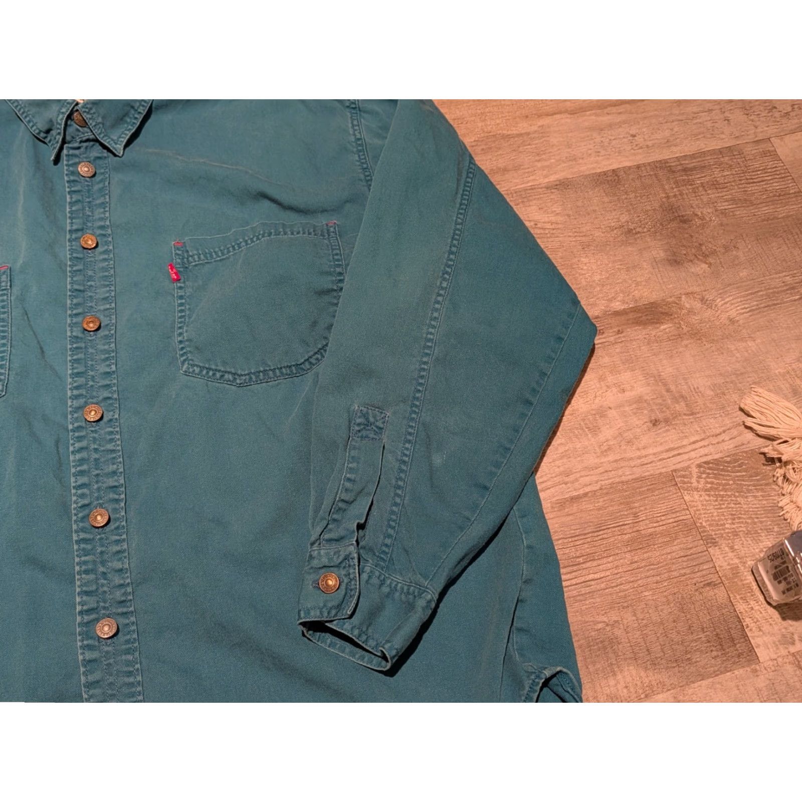 Levi's VINTAGE Levi's Teal Green Collared Work Shirt Button Front Long Sleeve Mens M Size US M / EU 48-50 / 2 - 3 Thumbnail