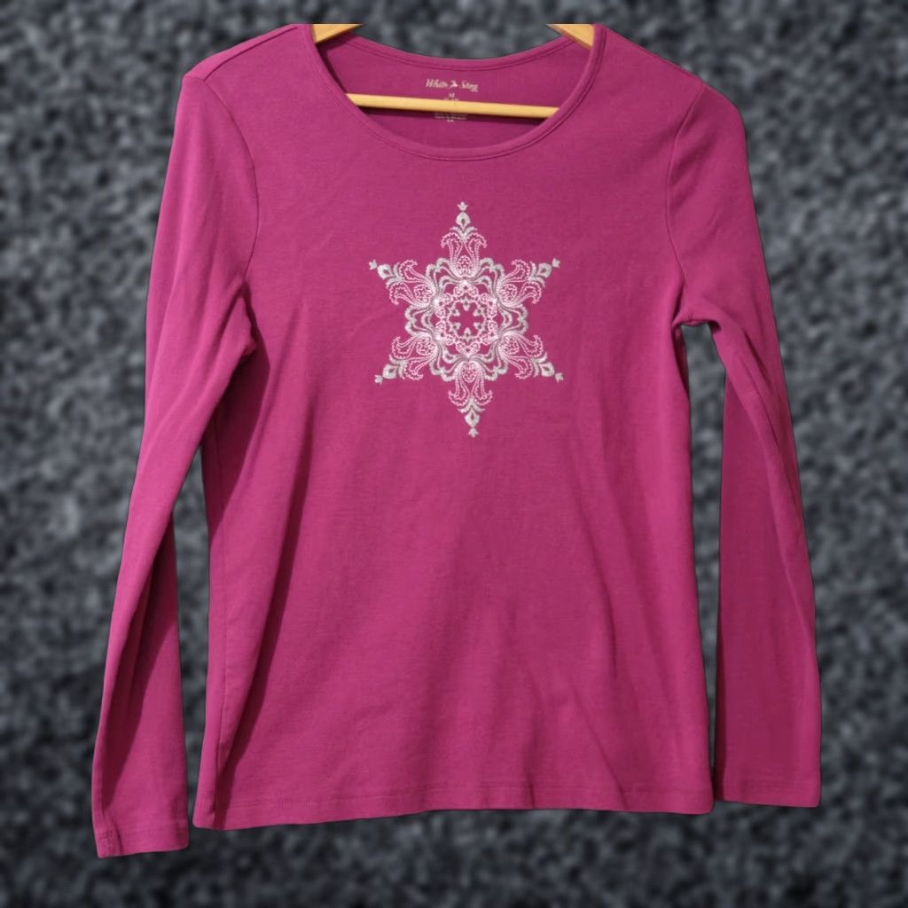 Vintage White Stag Longsleeve Top Floral Raspberry 100% Cotton Women's M Shirt Casual Sleeve Knit T-Shirt NO Size M / US 6-8 / IT 42-44 - 1 Thumbnail
