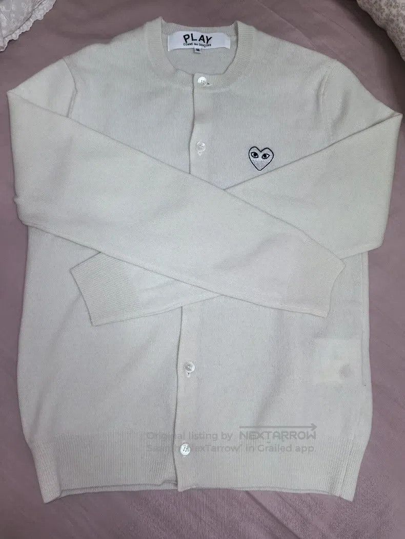Comme Des Garcons White white heart round neck wool cardig