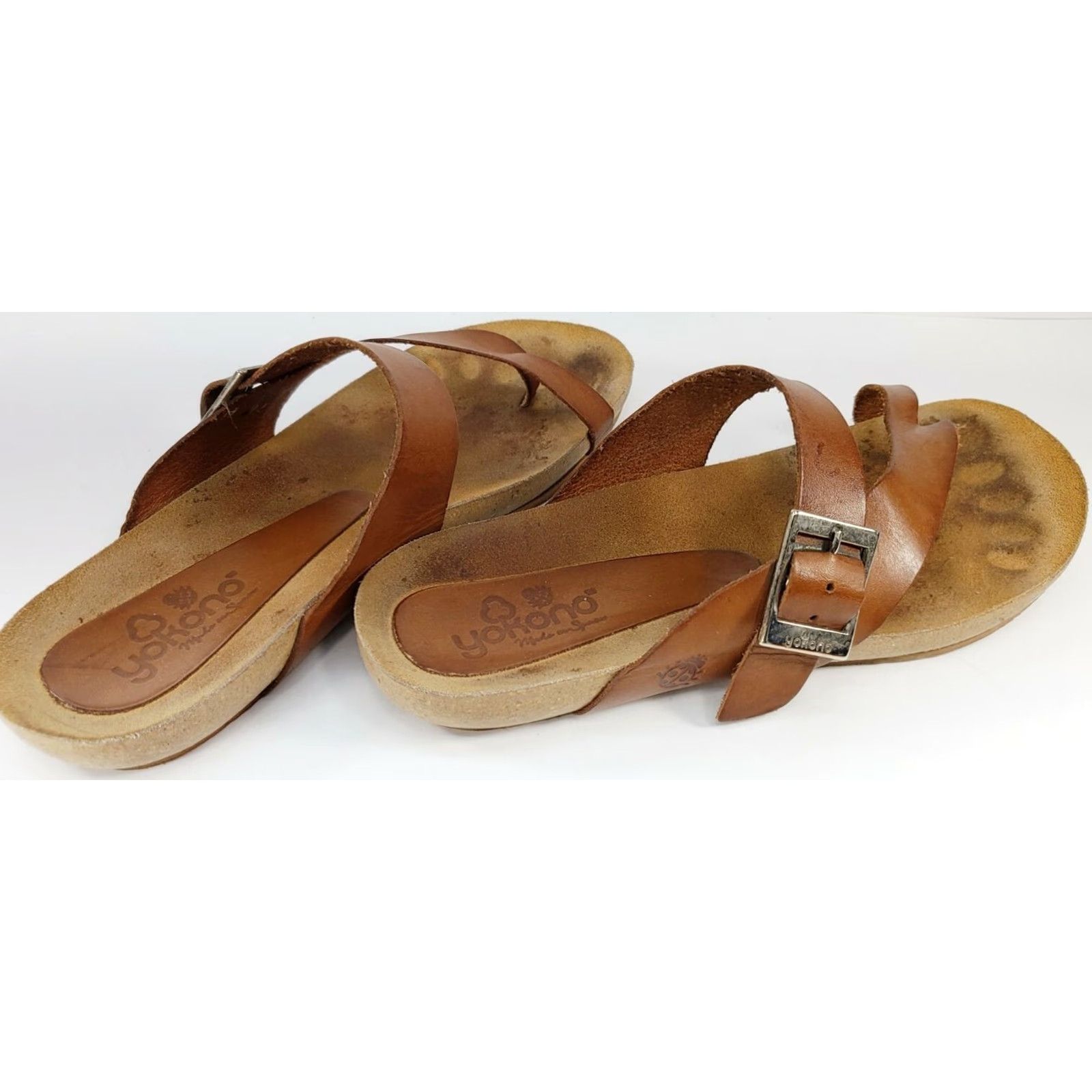 Vintage Yokono Ibiza Saddle Leather Round Toe Loop Strap Sandals Women's Size 6.5 Saddle Brown Leather Comfort Sandals Size US 7 / IT 37 - 4 Thumbnail