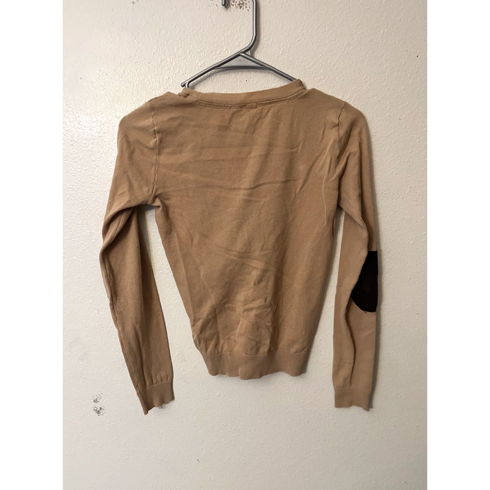 H&M H&M Divided Cardigan Sweater 4 Women Elbow Patch V-Neck Tan Brown Cotton Blend Retro 2000s Style: Cardigan Mens Womens Boys Girls Size S / US 4 / IT 40 - 3 Thumbnail