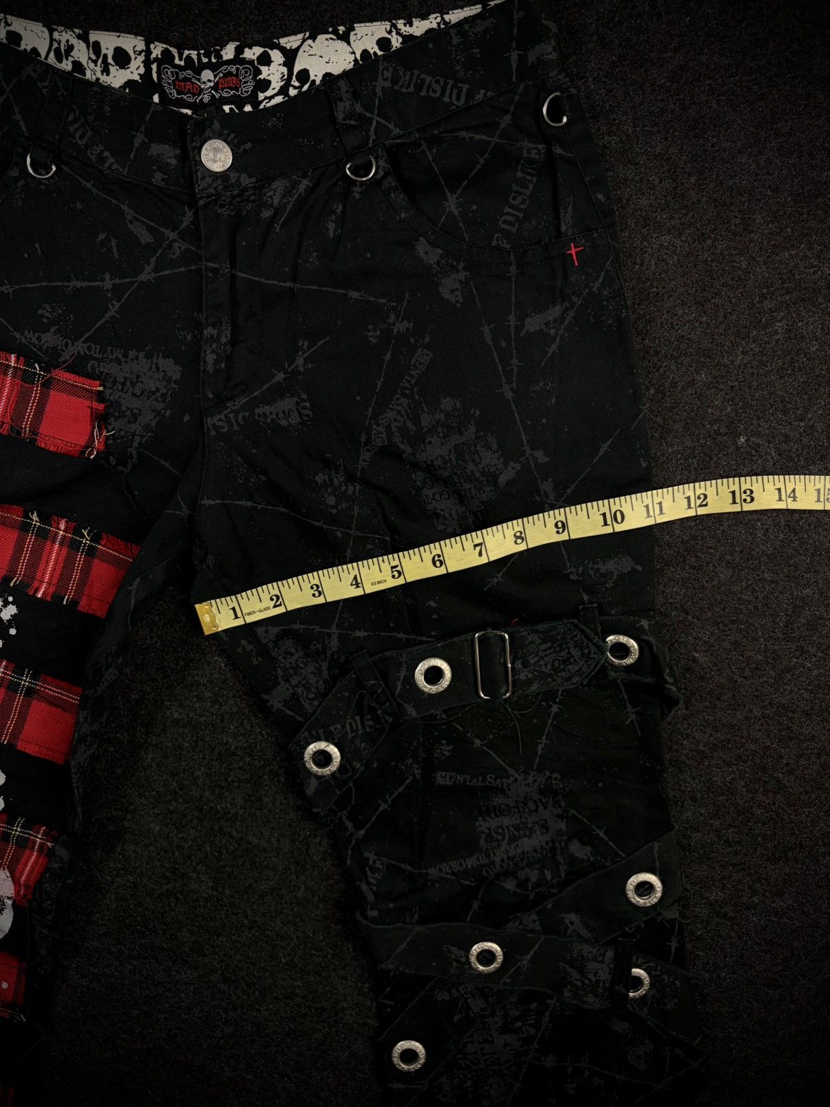 Tornado Mart Mad Punks Skull Plaid All Over Print Bondage Pants Size US 30 / EU 46 - 6 Thumbnail