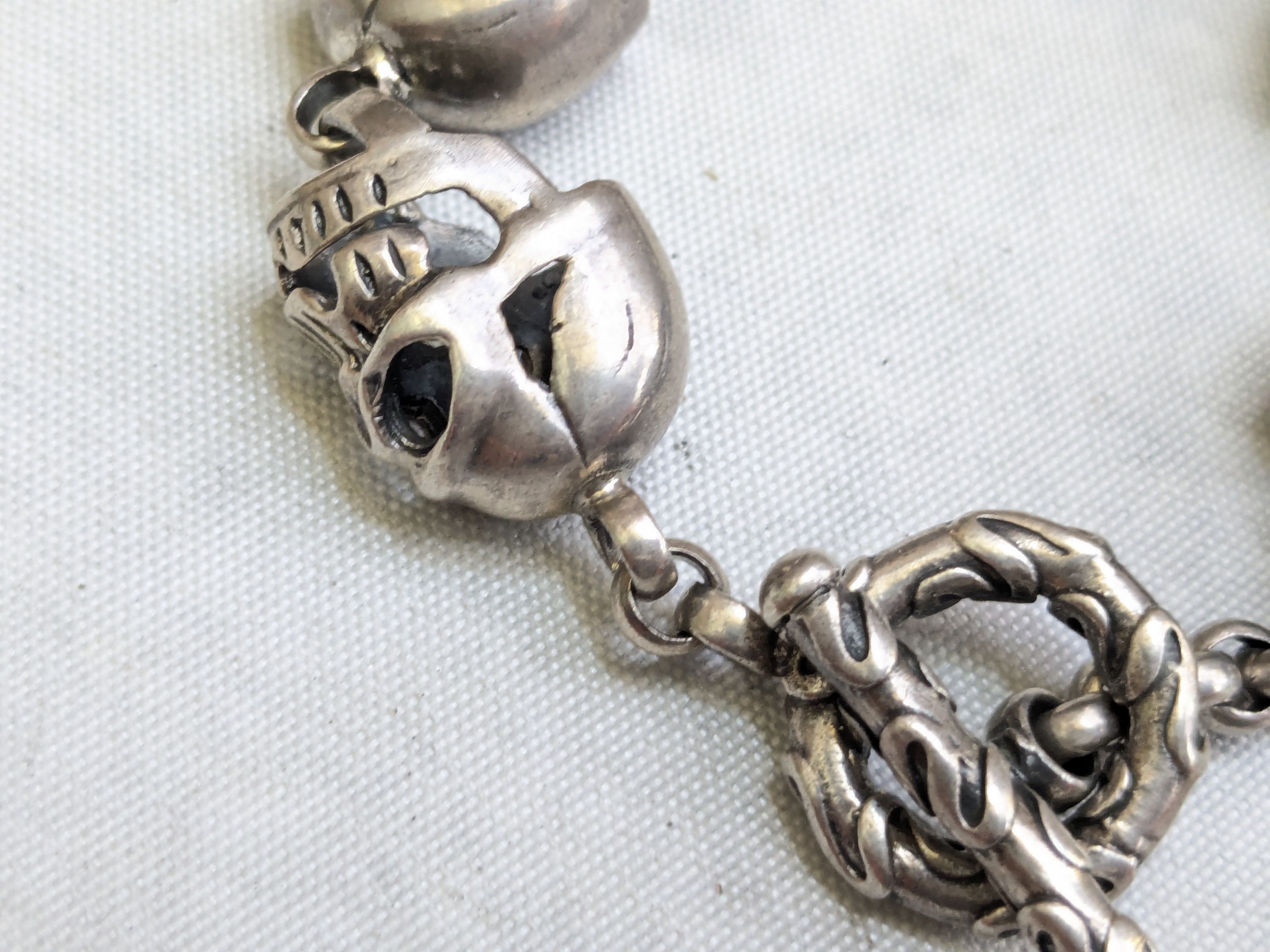 Jewelry Vintage Sterling Silver Skull Bracelet 6.25" Biker Punk Size ONE SIZE - 6 Thumbnail