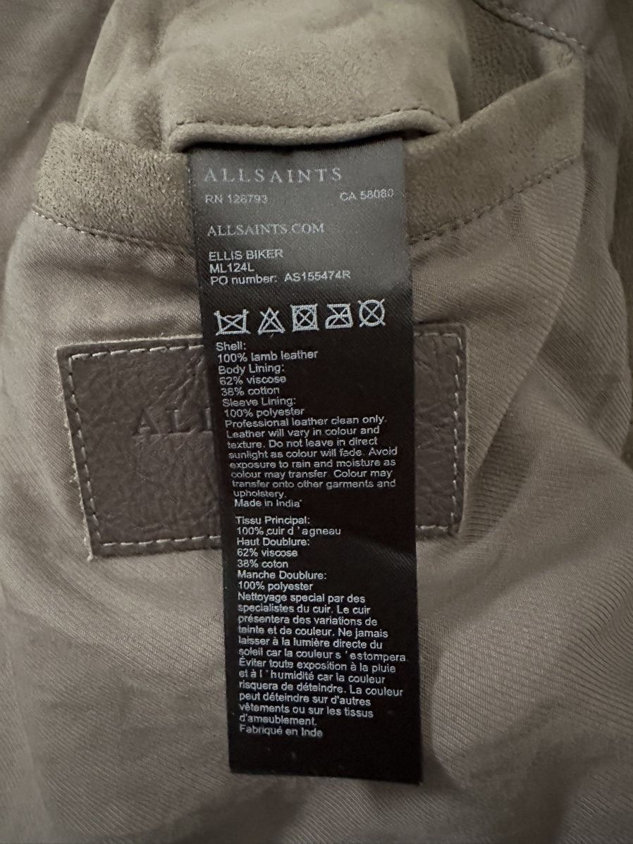 Allsaints „Ellis“ Suede Biker Jacket - Beige/Khaki - Size Medium Size US M / EU 48-50 / 2 - 6 Thumbnail