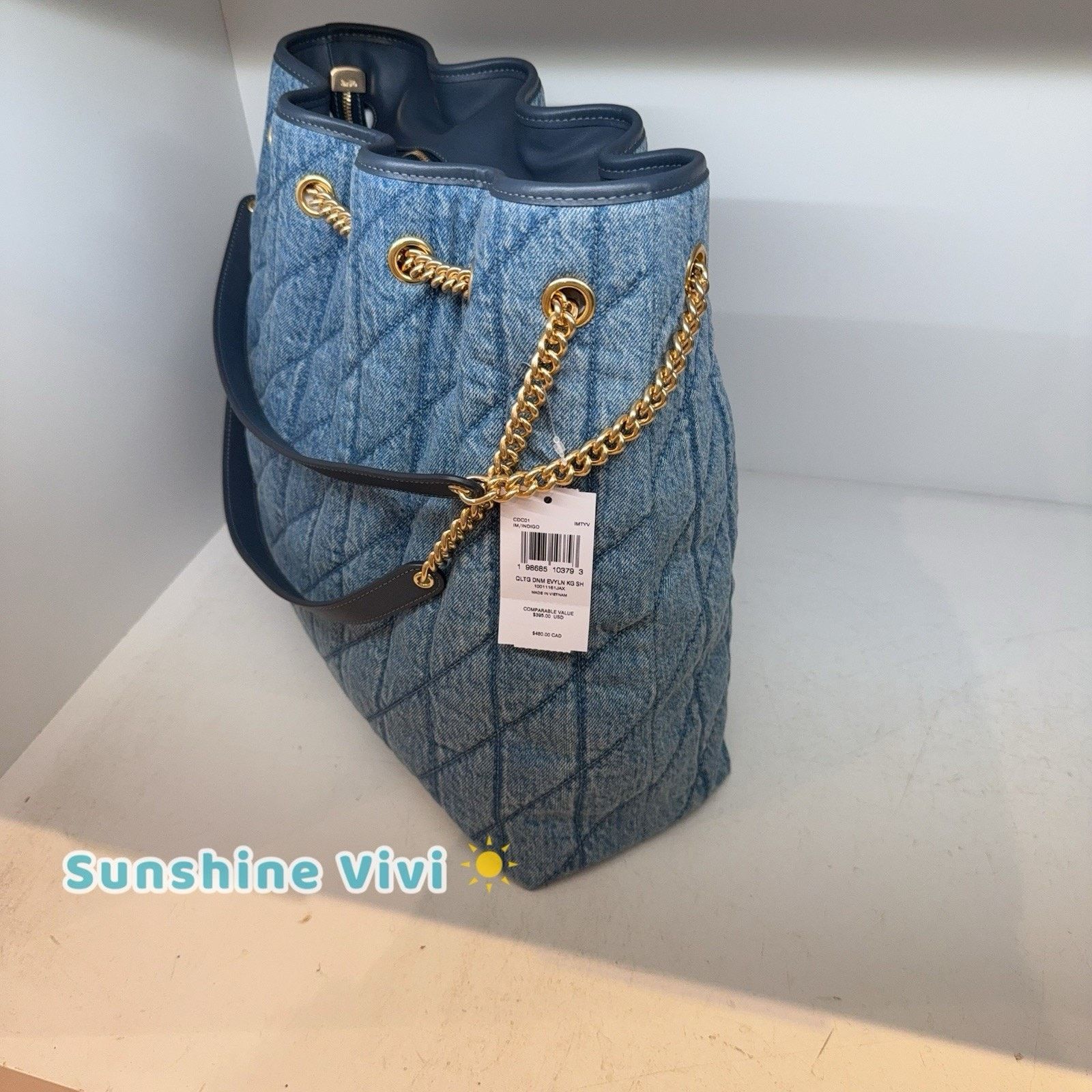 Coach NWT Coach Evelyn Large Shoulder Bag Cotton CDC01 Indigo Size ONE SIZE - 6 Thumbnail