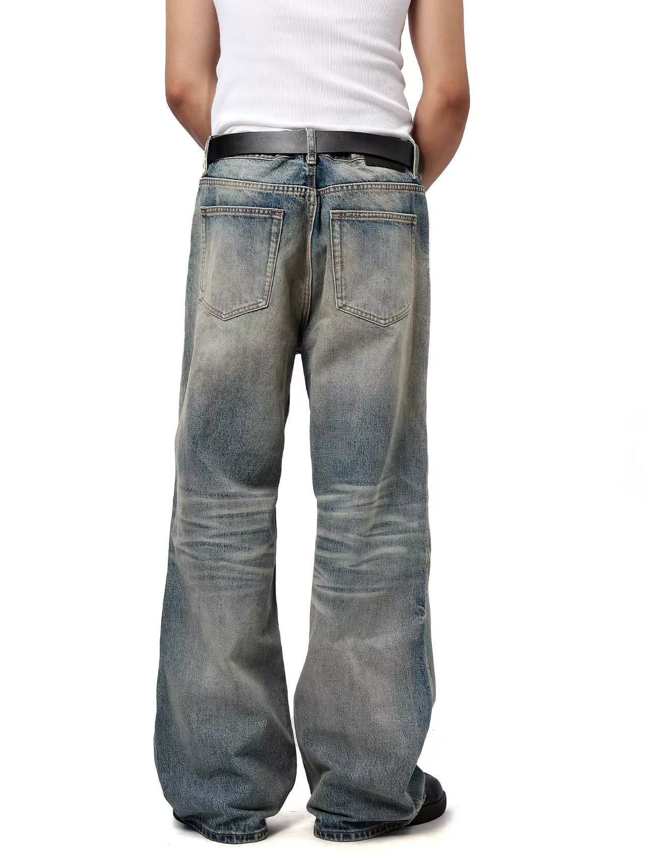 Vintage Washed distressed whiskered loose wide-leg straight jeans Size US 32 / EU 48 - 3 Thumbnail