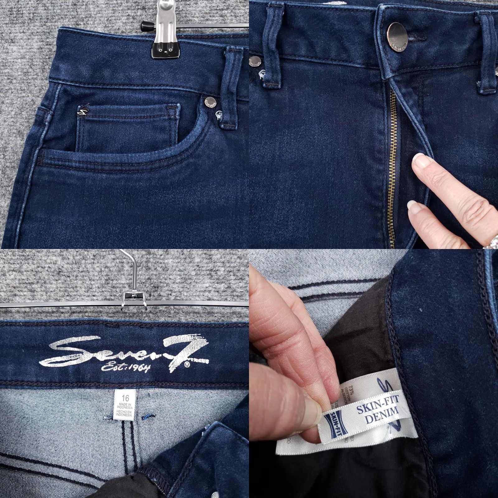 Vintage Seven7 Jeans Womens Blue Skin Fit Denim High Rise Ankle Stretch Dark Wash Size 16 Size 38" / US 16 / IT 52 - 8 Thumbnail