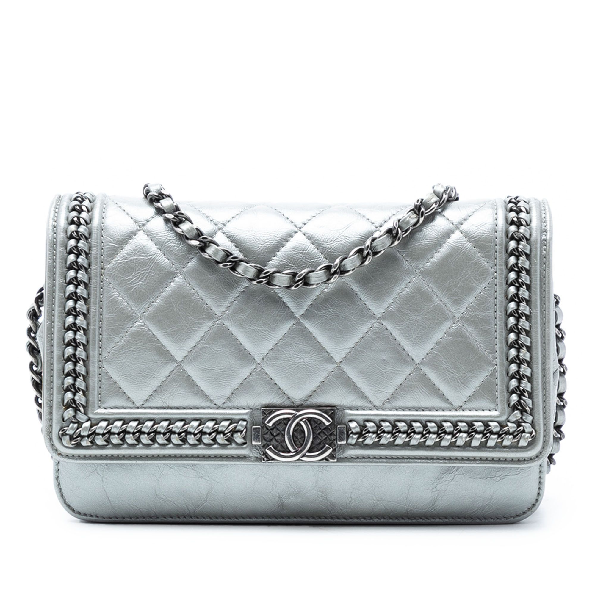 Chanel Chanel Quilted Crinkled Metallic Calfskin Boy Piped Wallet On Chain Size ONE SIZE - 1 Thumbnail