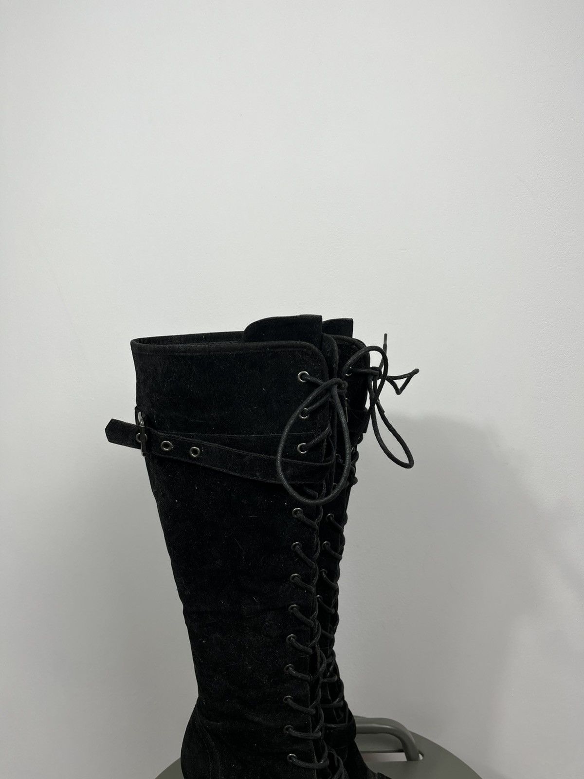 Other Black Suede Knee High Lace Up Platform Heeled Boots US 9 Size US 9 / IT 39 - 2 Thumbnail
