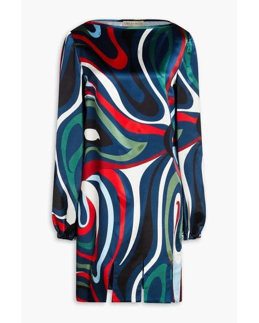 Emilio Pucci o1mle1224 Marmo Print Satin Mini Dress in Multicolor Size S / US 4 / IT 40 - 1 Thumbnail