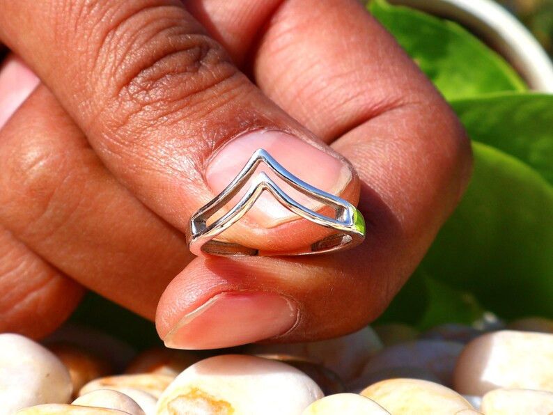 Handmade Handmade Chevron Ring, 925 Silver Ring, Unisex Gift For Her Size ONE SIZE - 3 Thumbnail