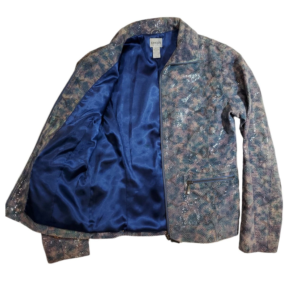 Chicos Chico's | Iridescent "Snake Skin" Leather Jacket | 0.5 (SM) Size S / US 4 / IT 40 - 4 Thumbnail