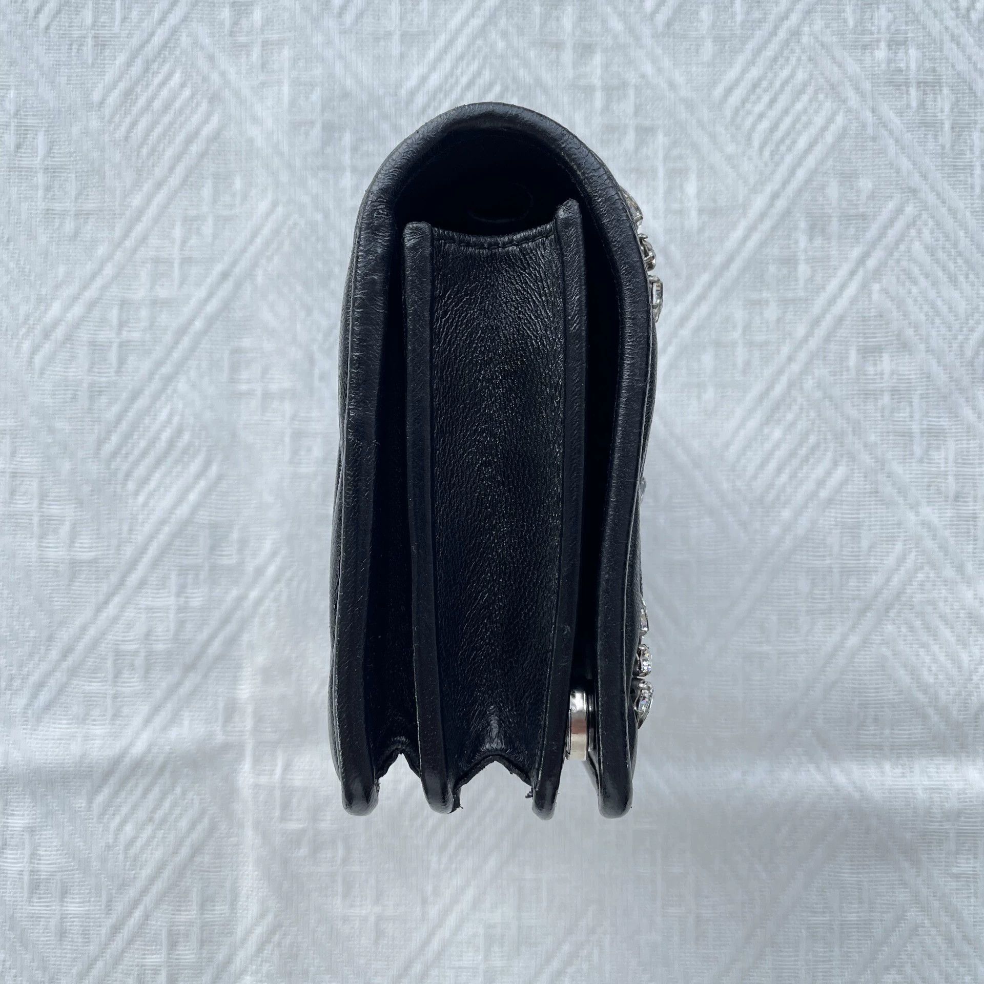 Miu Miu MIU MIU Womens Black Pleated Crystal Chain Bag 18x12x5 Extra Size ONE SIZE - 5 Thumbnail