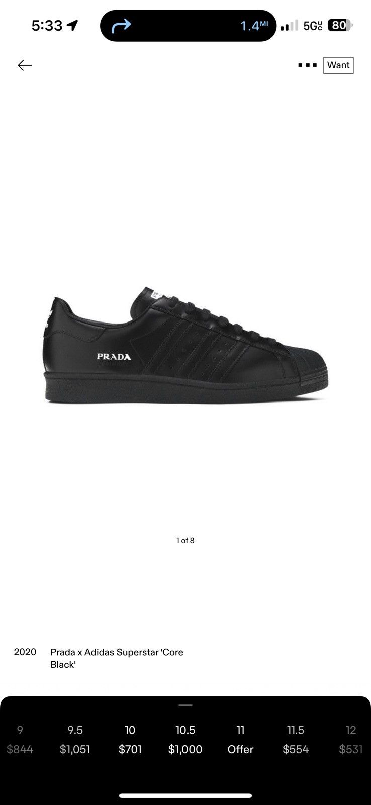 Adidas × Prada Prada Adidas Superstar Black Size US 10.5 / EU 43-44 - 1 Thumbnail