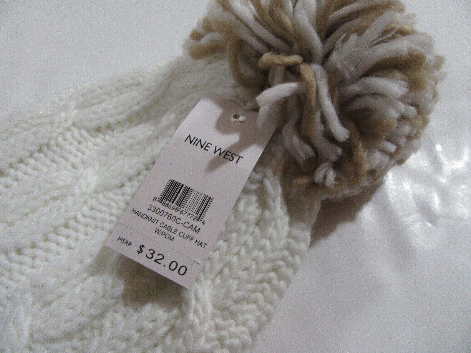 Nine West Nine West Cable Knit Beanie Cuff Hat with Pom Cream Size ONE SIZE - 3 Thumbnail