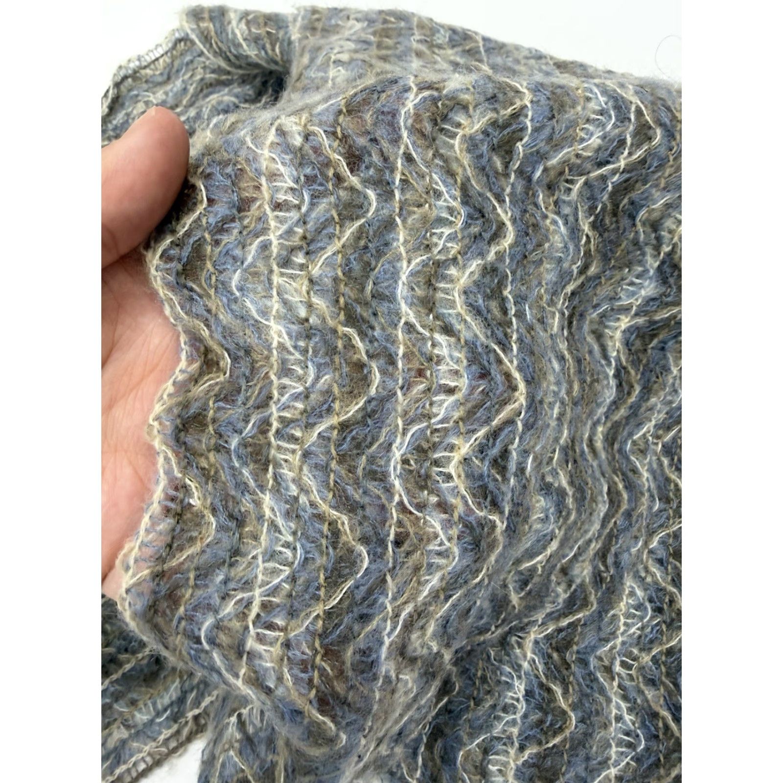 Vintage Filatess Womens Scarf Knit Blue Brown Green Fringe Made in Italy Size ONE SIZE - 3 Thumbnail