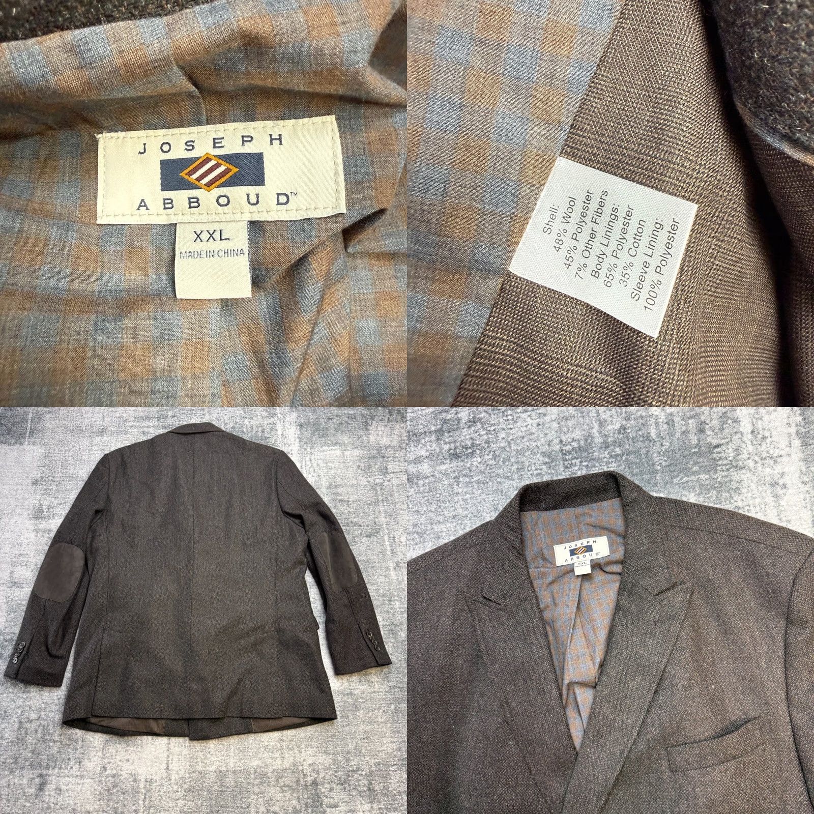 Joseph Abboud Joseph Abboud Blazer Jacket Men 2XL Brown Double-Breasted Sport Coat Elbow Patch Jacket Front Button Style: Two-Button Peak Lapel Solid Polyester Wool Size 48R - 8 Thumbnail