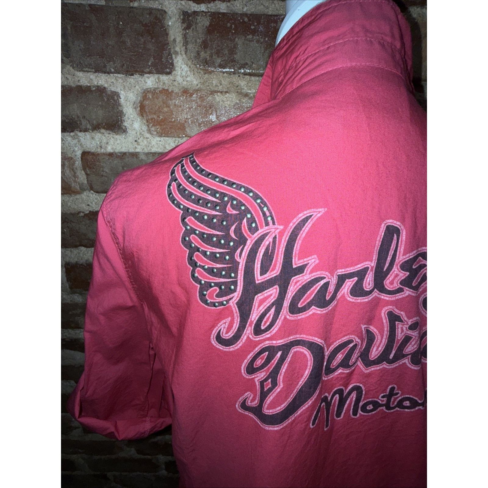 Harley Davidson Harley Davidson Wm's Pearl Snap Moto Western Pink Shirt Sz L Size L / US 10 / IT 46 - 7 Thumbnail