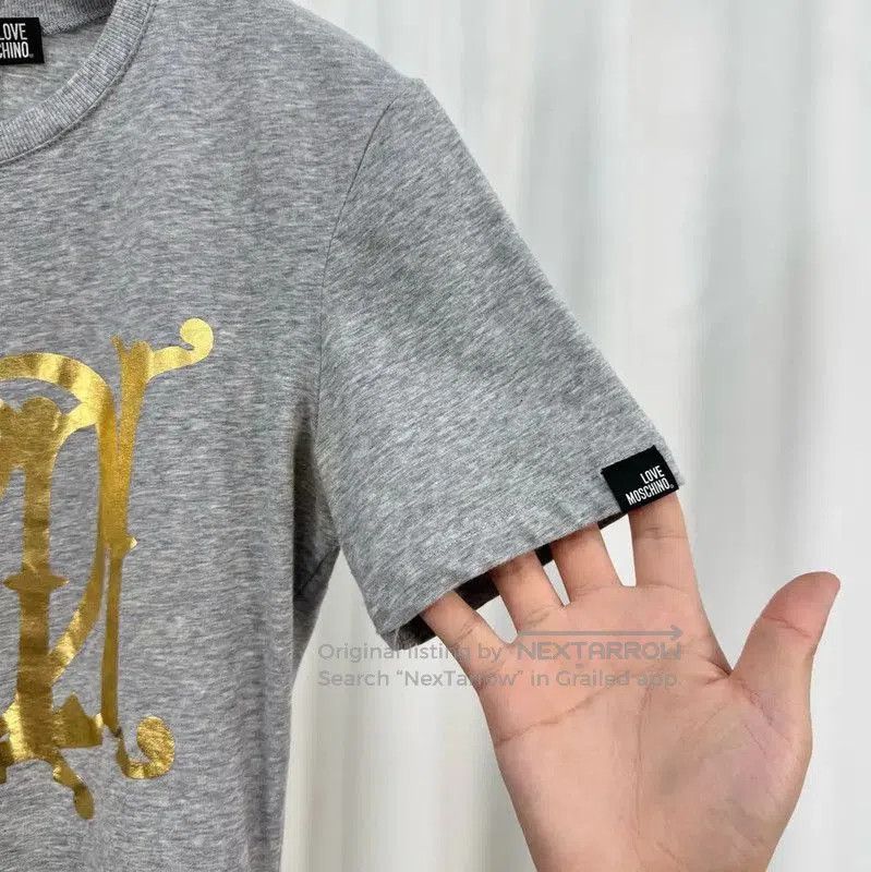 Moschino Moschino Grey Cotton Logo T-Shirt for Women . Size L / US 10 / IT 46 - 4 Thumbnail