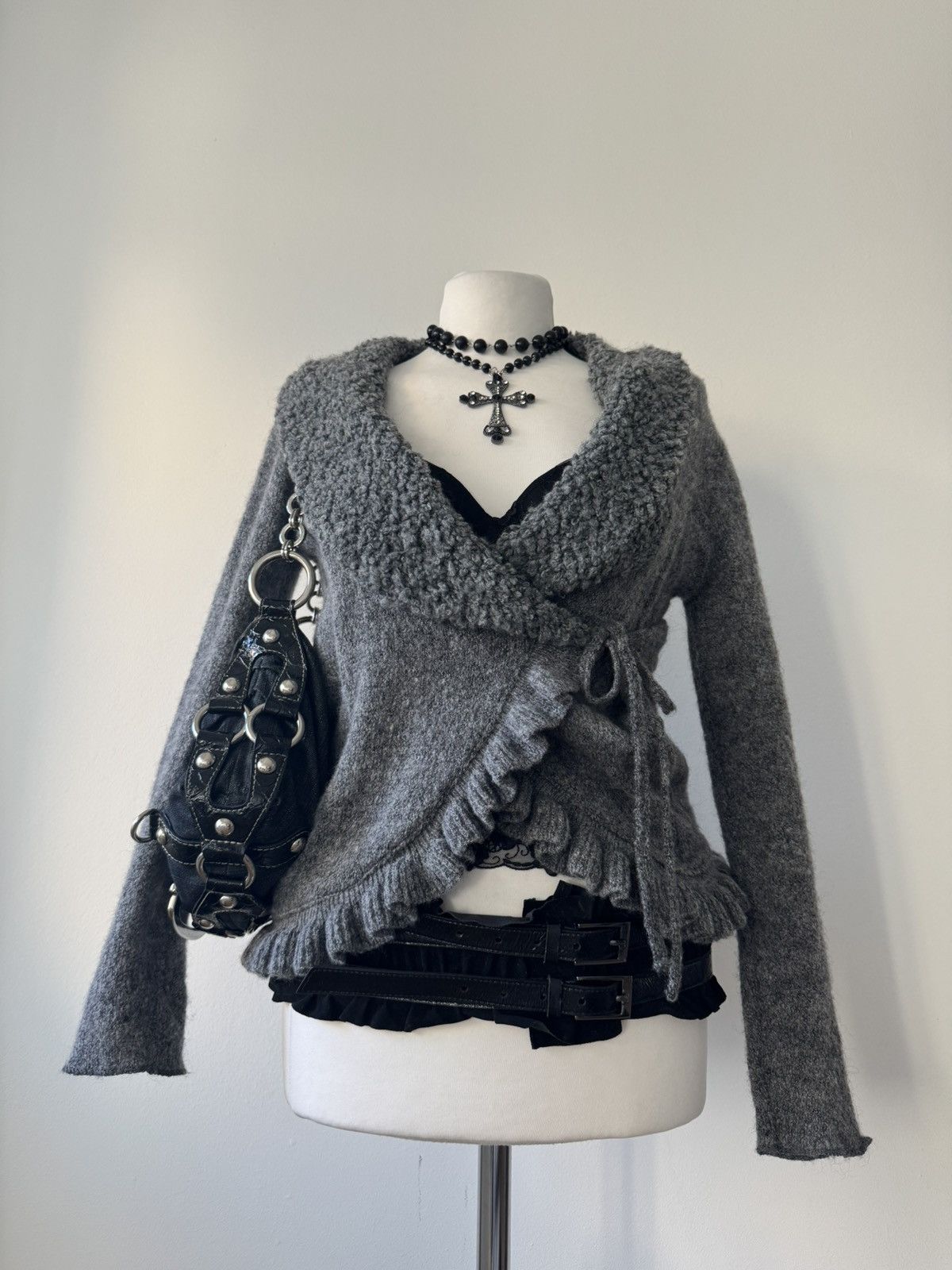 Japanese Brand Asymmetrical Grey Wool Wrap Sweater Size S / US 4 / IT 40 - 1 Thumbnail