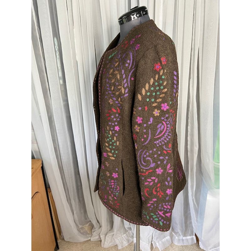 Vintage sweater coat embroidered Linea Louis Dellolio brown purple Size US XL / EU 56 / 4 - 7 Thumbnail