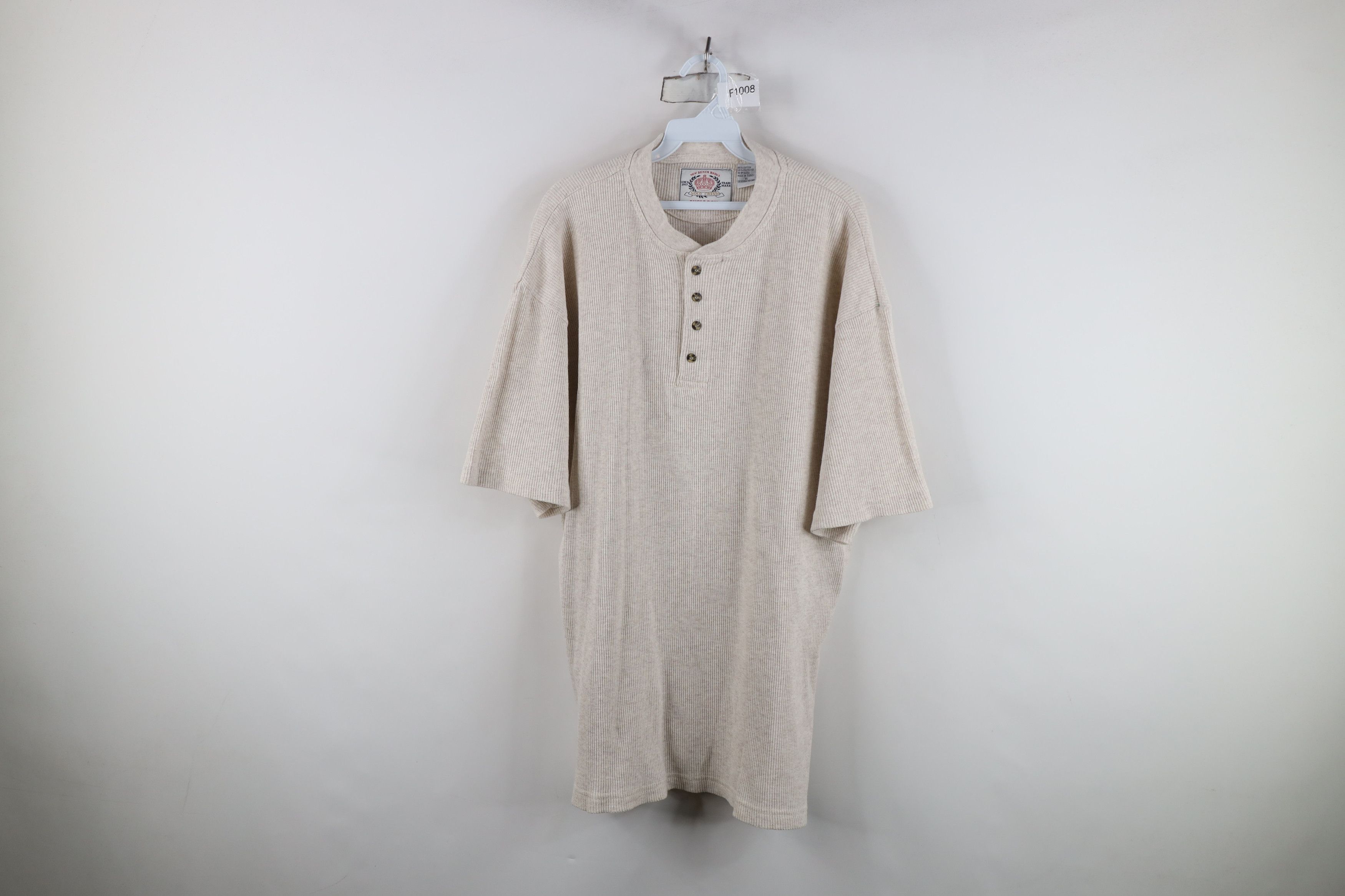 Vintage Vintage 90s Streetwear Waffle Knit Henley T-Shirt Beige Size US XL / EU 56 / 4 - 1 Thumbnail