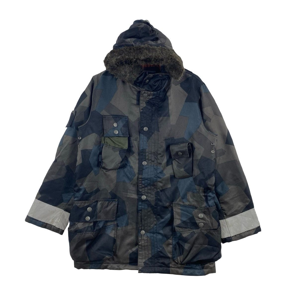 Vintage Vintage 291295=HOMME Fur Hood Geometric Camo Parka Jacket Size US L / EU 52-54 / 3 - 3 Thumbnail