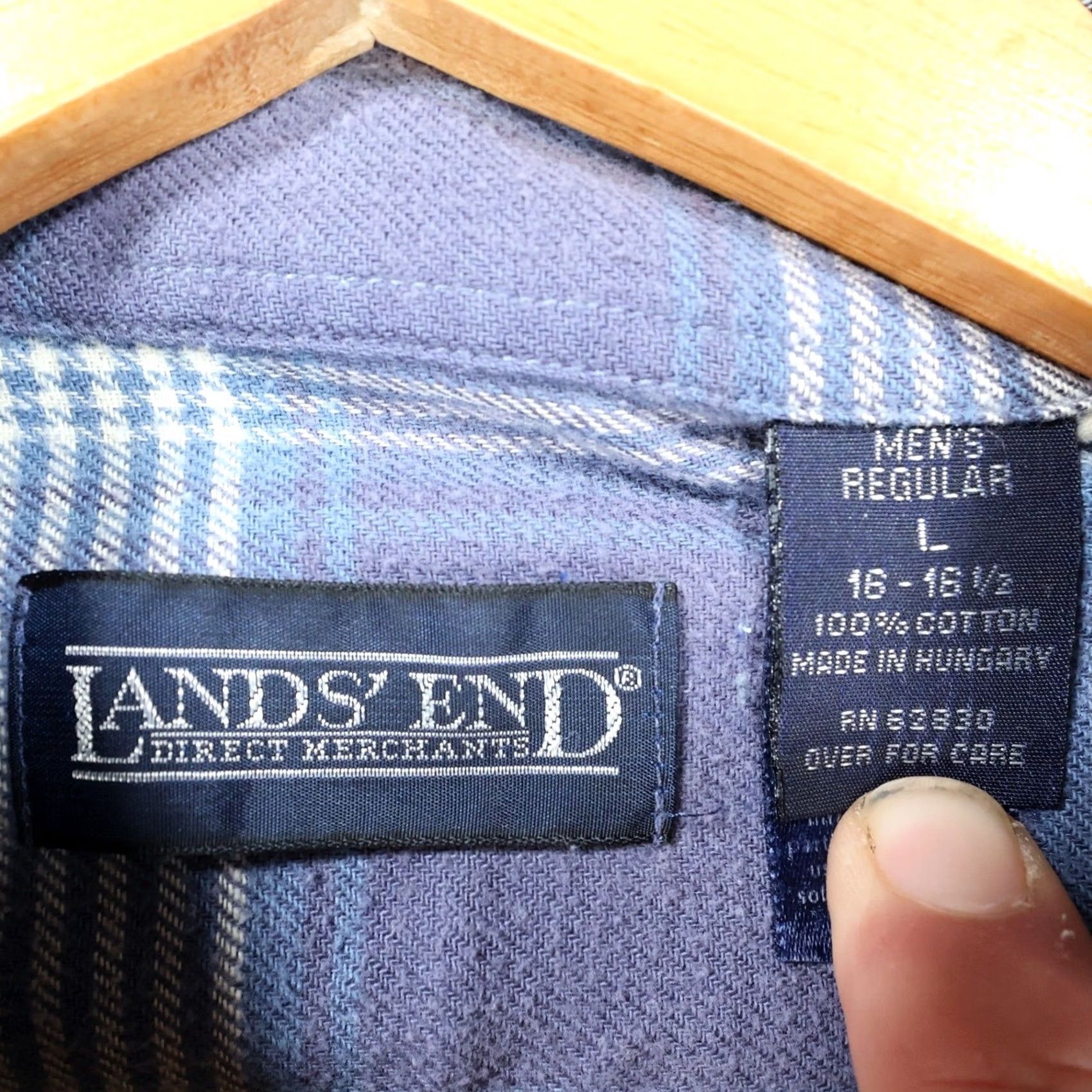 Lands' End Lands End Shirt Mens Large Blue Plaid Cotton Long Sleeve Button Down Size US L / EU 52-54 / 3 - 7 Thumbnail