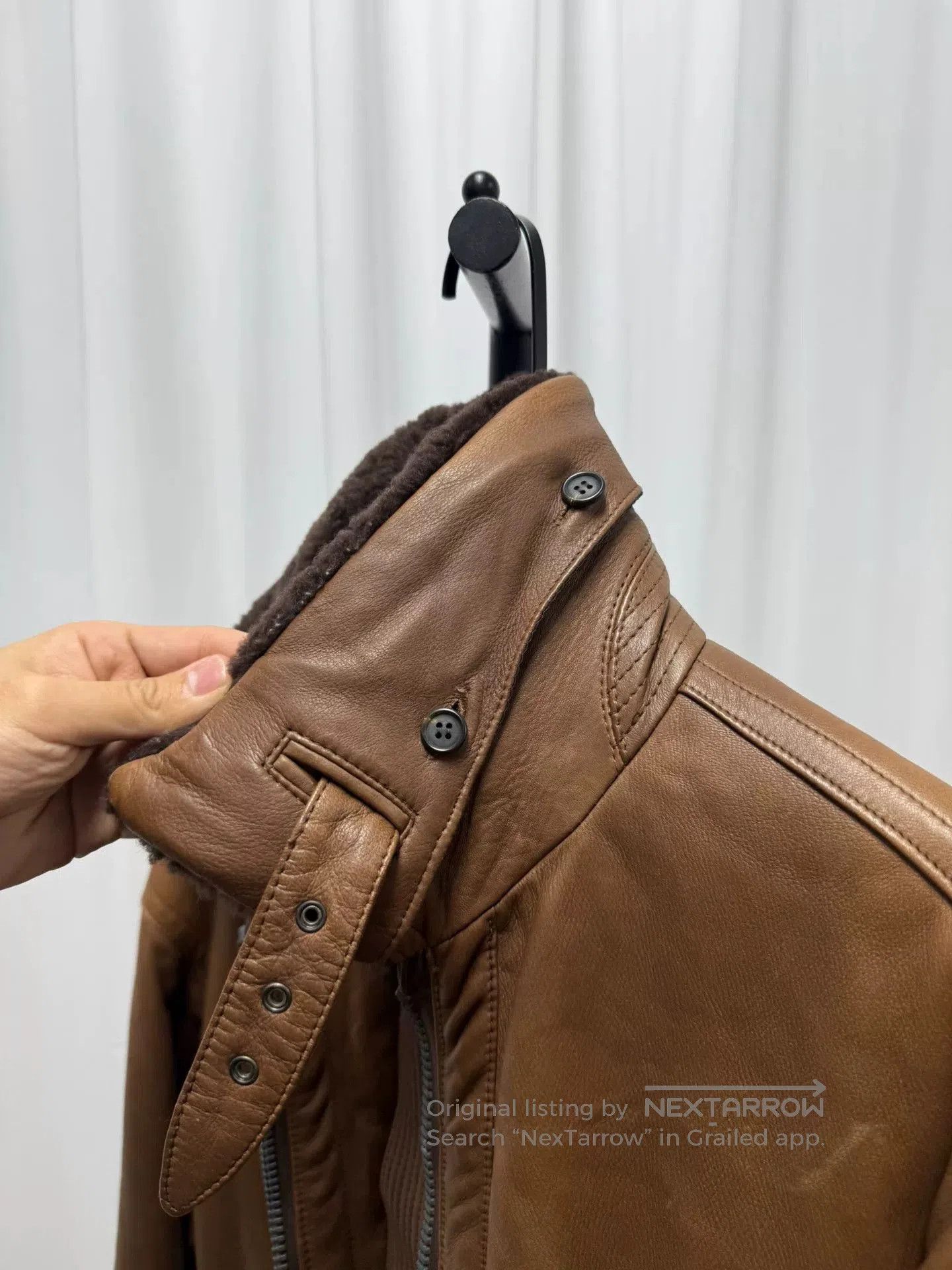Issey Miyake brown leather jacket with removable collar. Size US L / EU 52-54 / 3 - 8 Thumbnail