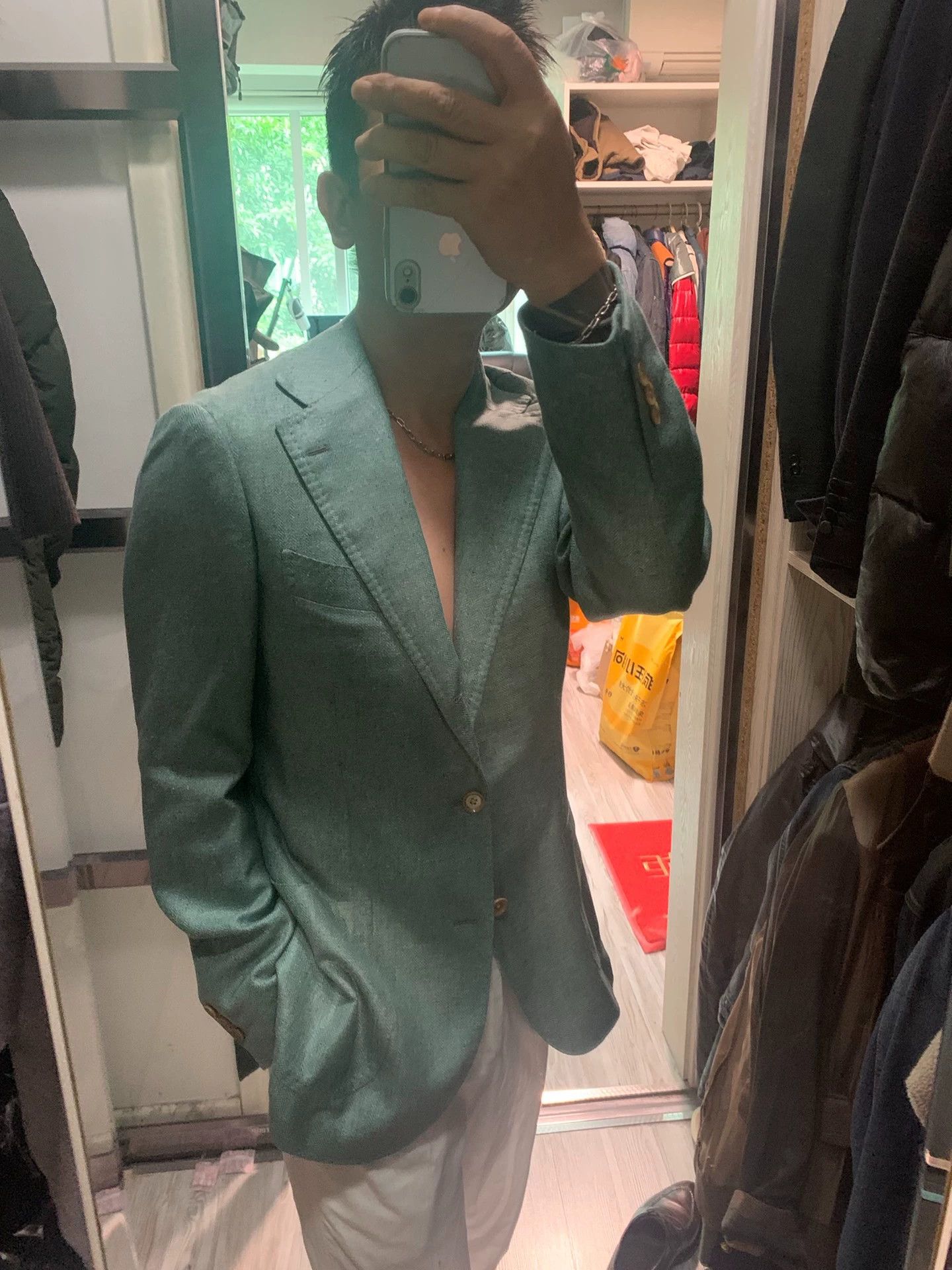 Ring Jacket Ring light green silk blazer 48 Size 48R - 1 Thumbnail