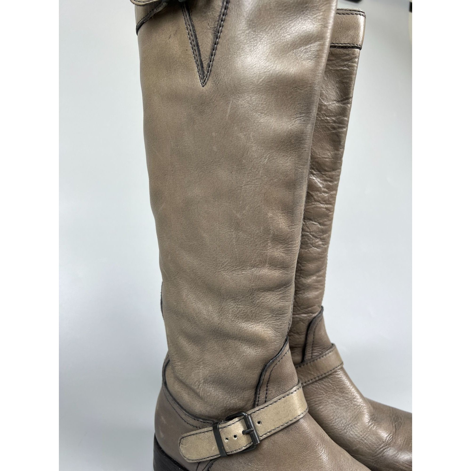 MoMA Moma Gray Leather Knee High Combat Boots (Y1007) Size US 7 / IT 37 - 3 Thumbnail