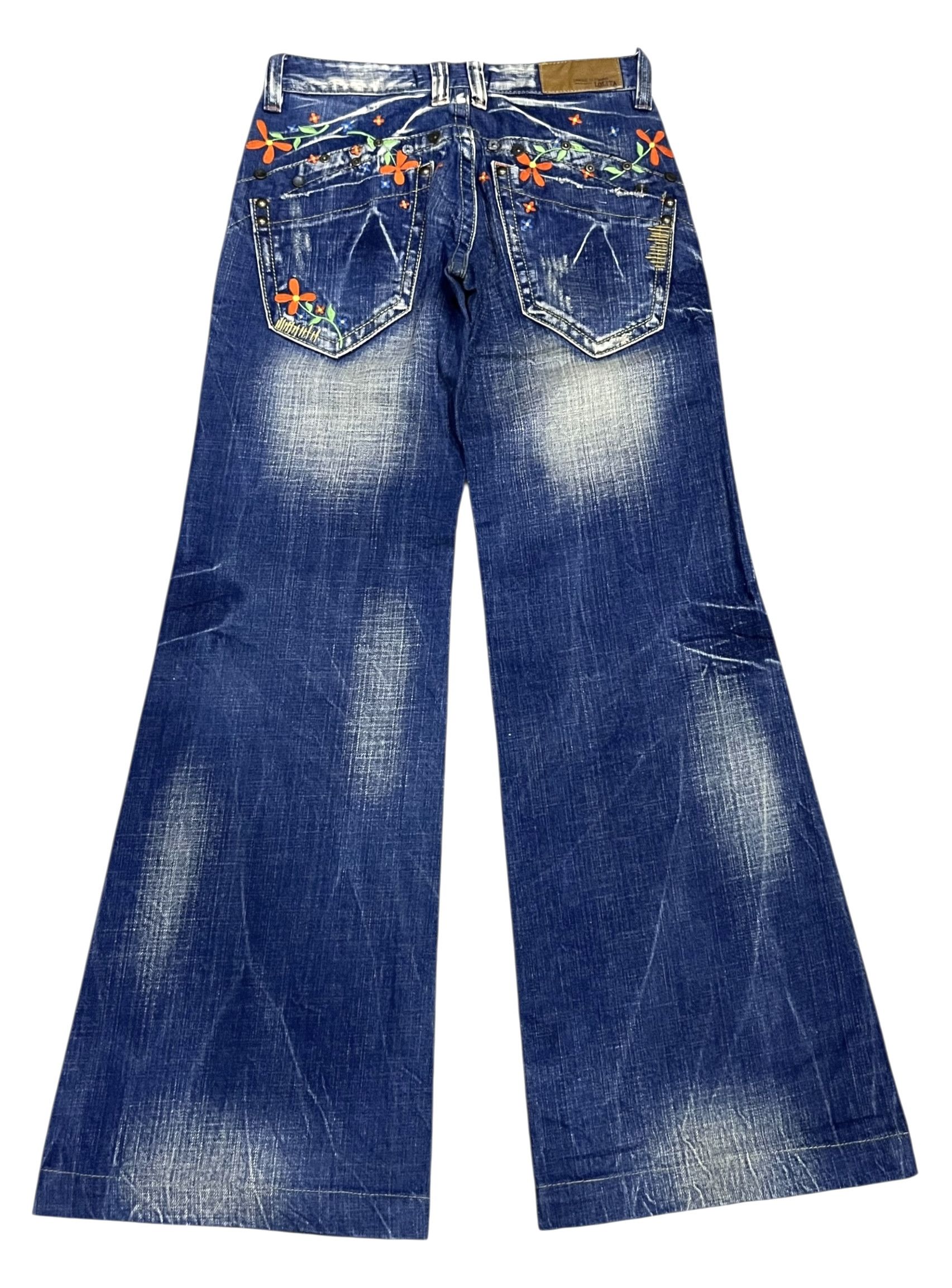 Lolita Jeans 🔥Lolita Unique Clothing Super Wide Flare Floral Denim Size 26" / US 2 / IT 38 - 1 Thumbnail