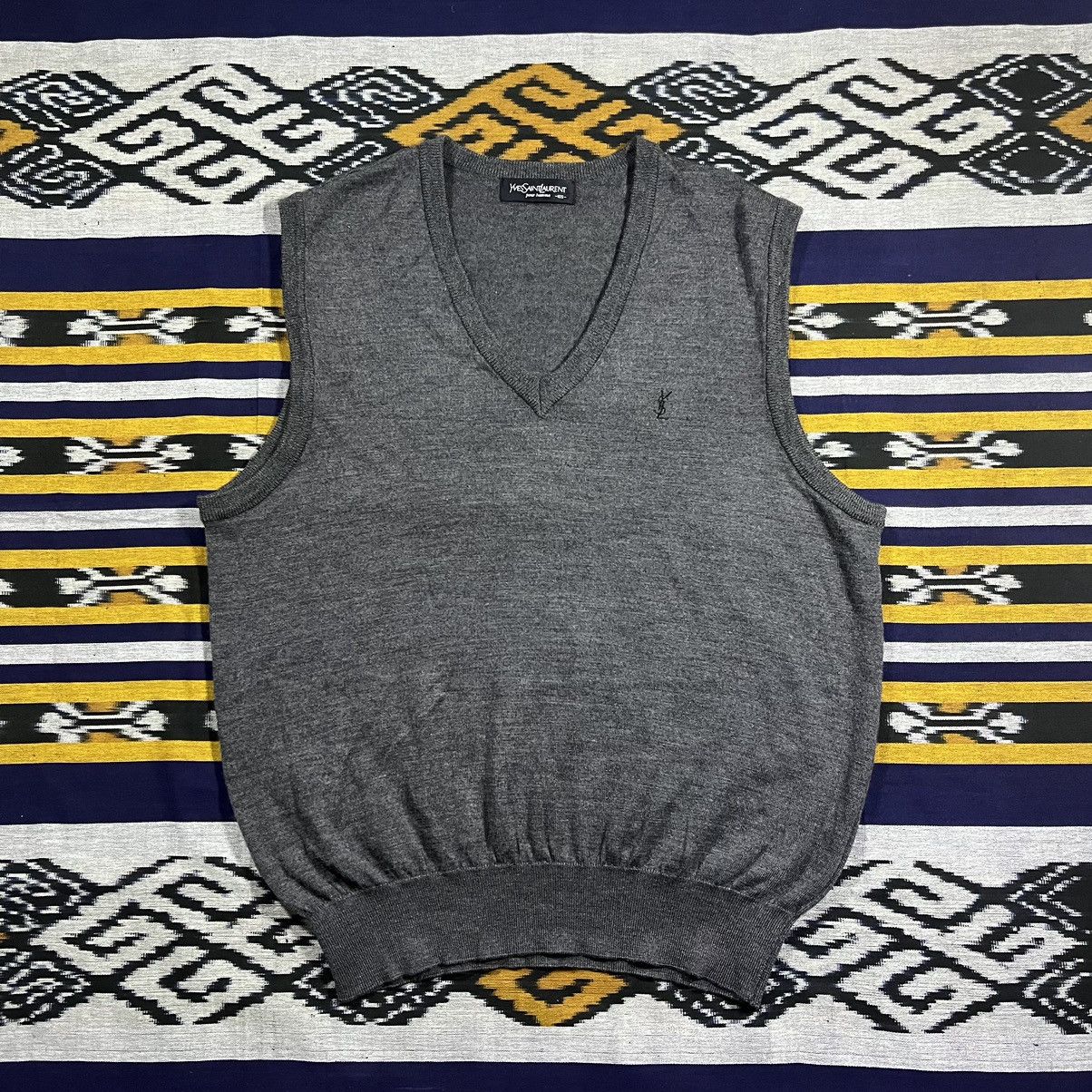 Vtg YSL Pour Homme Vest Knit Small Logo
