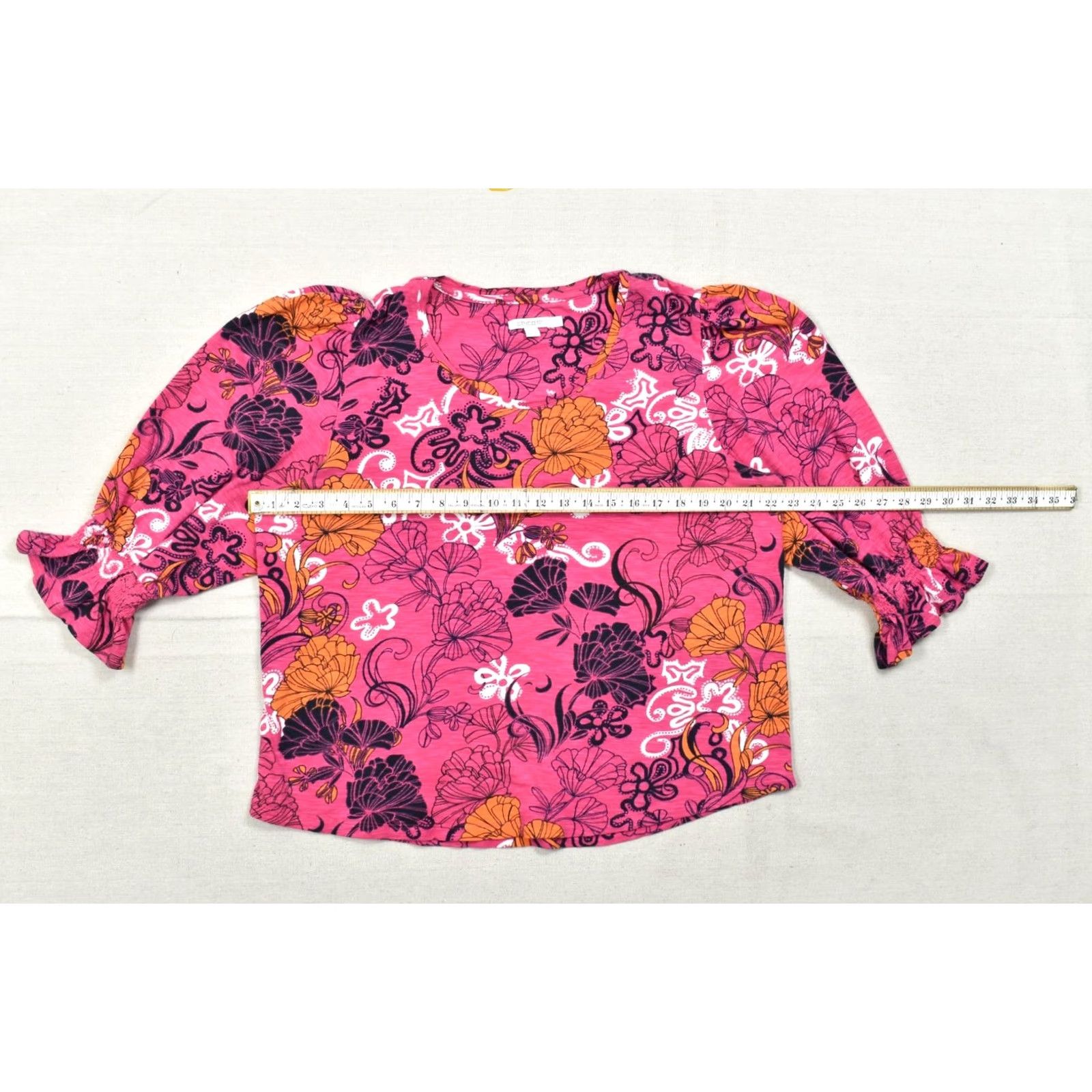 Vintage Chico's Women's Pink Floral Puff Sleeve Top XL Knit Blouse Crew Neck 3/4 Sleeve Cotton Modal Casual Summer Spring Size XL / US 12-14 / IT 48-50 - 6 Thumbnail