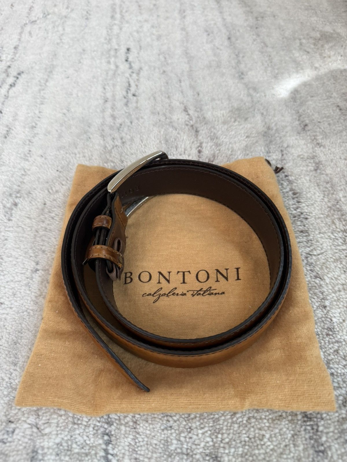 Bontoni Bontoni Brown Leather Belt Size 42/105 Size 42 - 2 Thumbnail