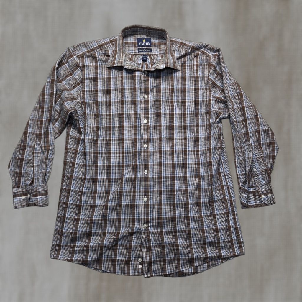 stafford dress shirts for men Single Needle Tailoring LS Shirt Mens 15.5/33 Blue White Stripe Slim Fit Button Down Stafford Dress Shirts