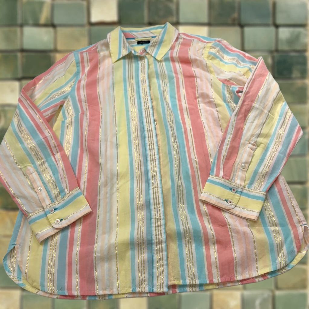 Talbots Talbots Button-Up Shirt Striped Long Sleeve Yellow MINT Large Regular Women's Size L / US 10 / IT 46 - 1 Thumbnail