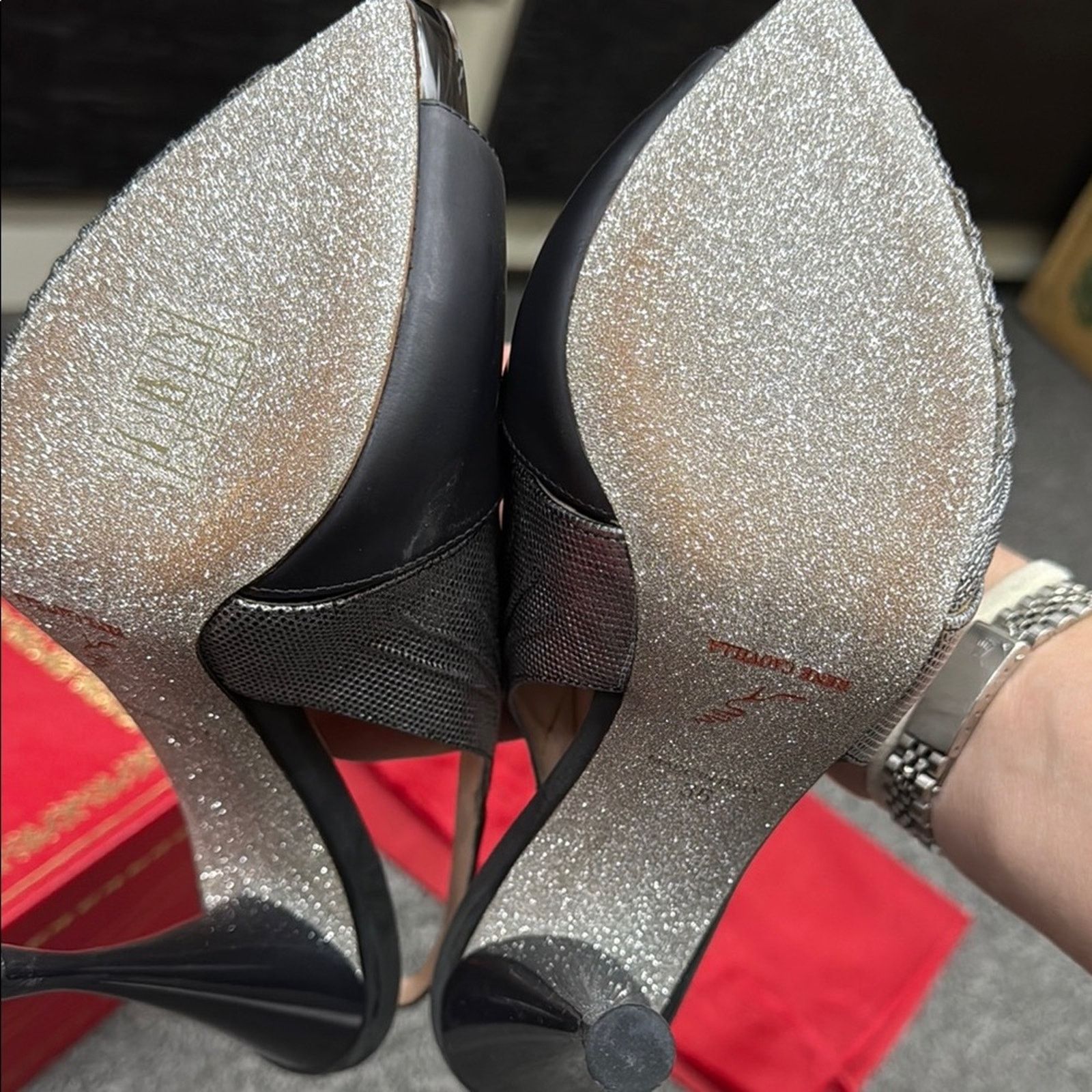 Rene Caovilla NWT Rene Caovilla Black Silver Slingback Heels Size 36 US 6 Size US 6 / IT 36 - 6 Thumbnail