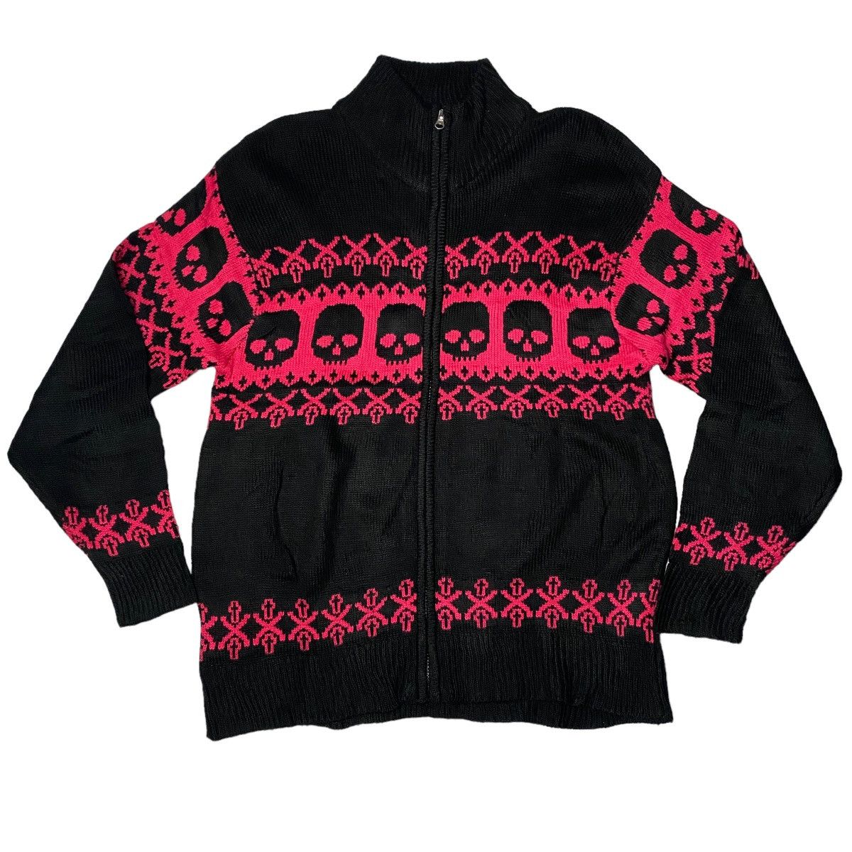 image of 14Th Addiction x If Six Was Nine 2000's Bullet Noise Skull Cross Knitted in Black/Pink (Size Medium