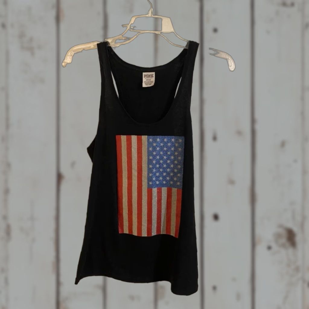Victoria's Secret VICTORIA'S SECRET PINK M USA FLAG SEQUIN RACERBACK TANK TOP Women M Black Size M / US 6-8 / IT 42-44 - 1 Thumbnail