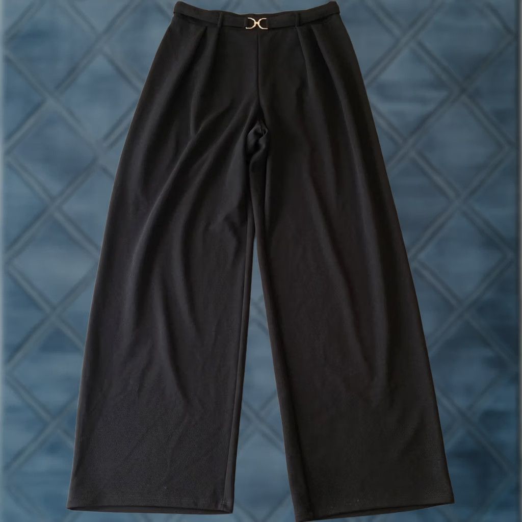 H&M H&M Dress Pants Womens Medium Black Wide Leg Pull On Pleated Buckle Accent 28x29 Size 32" / US 10 / IT 46 - 1 Thumbnail