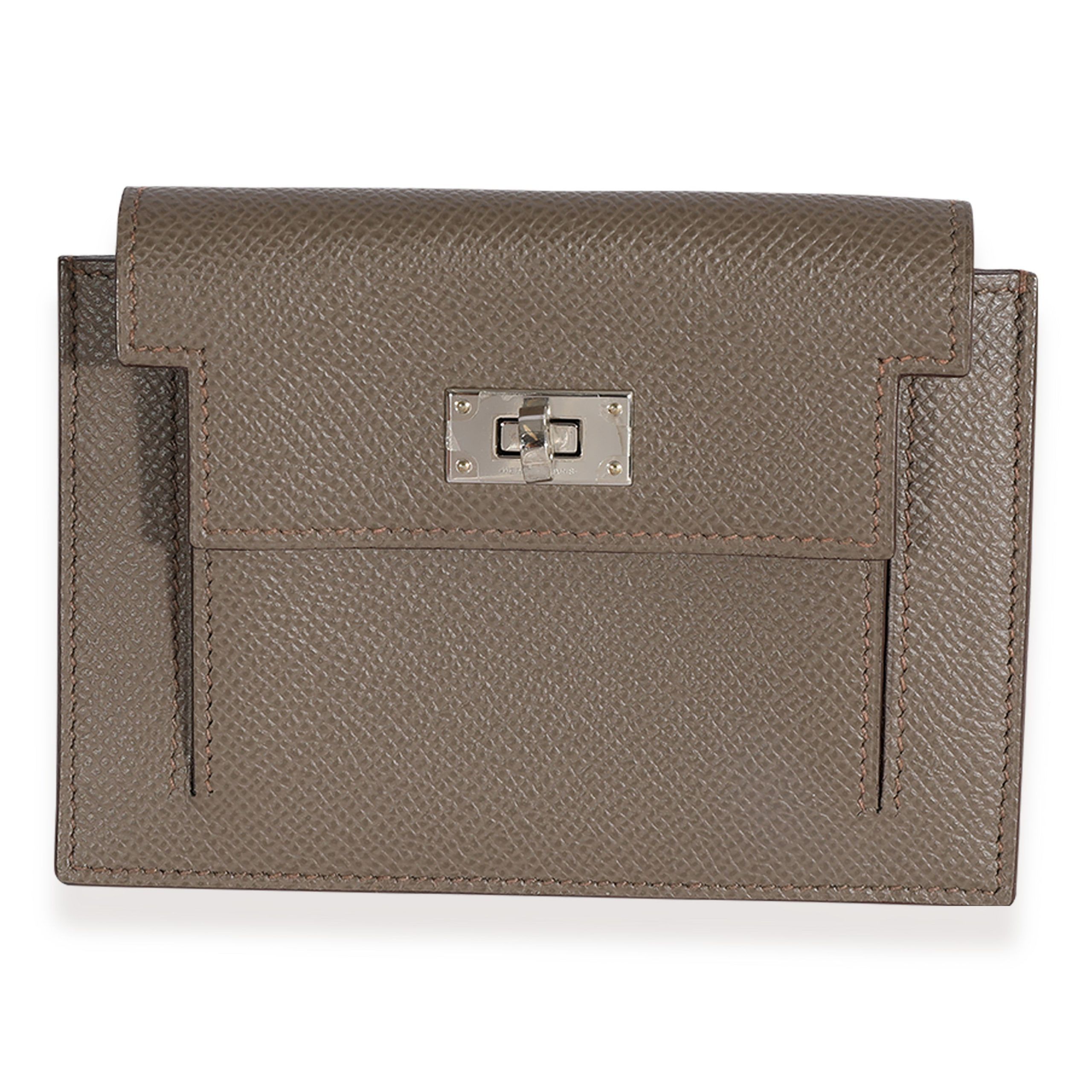 image of Hermes Etain Epsom Kelly Pocket Compact Wallet in Brown, Women's