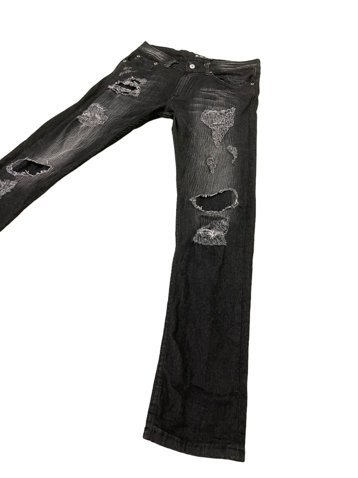 Japanese Brand Distress Jeans K.U.I. Faded Black Skinny Stretch Denim 8🟦6 Size US 31 - 3 Thumbnail